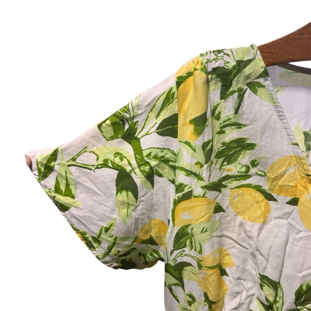 LOFT Lemon Print Mini Dress - Yellow and Green sz 12 - Picture 3 of 14